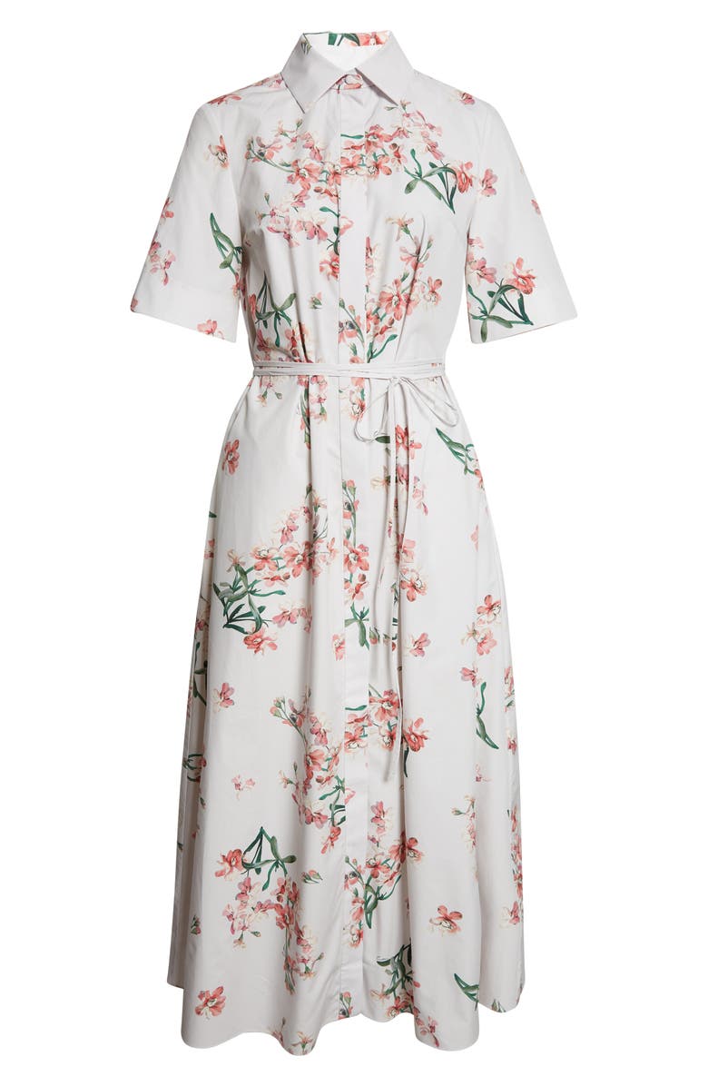 Erdem Floral Organic Cotton Midi Shirtdress, Main, color, Painted Orchid Petal Pink