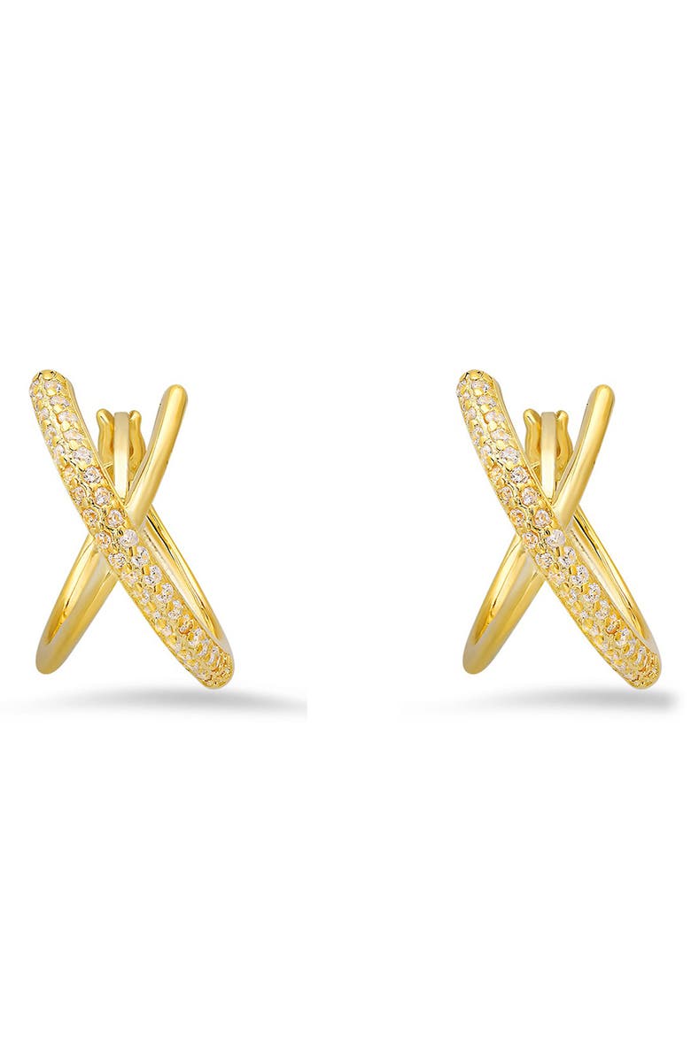 Queen Jewels 'X' Cubic Zirconia Hoop Earrings, Main, color, Gold