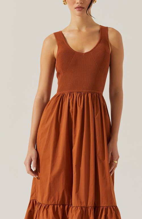 Astr The Label Mixed Media Fit & Flare Dress In Rust Brown