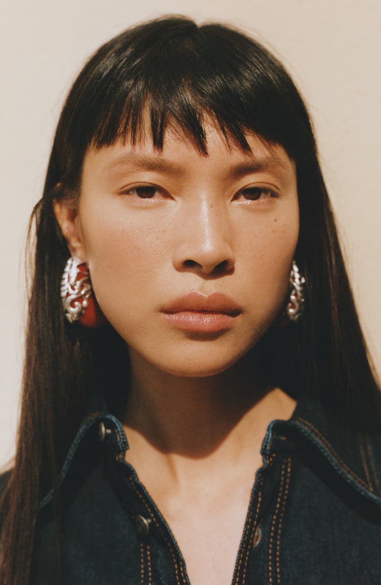 MANGO Volume Resin
Metal Huggie Hoop Earrings, Alternate, color,