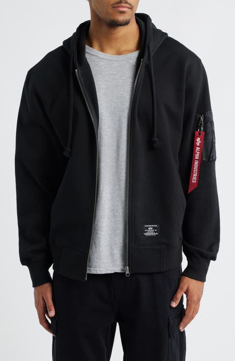 Utility Pocket Cotton Fleece Zip Hoodie