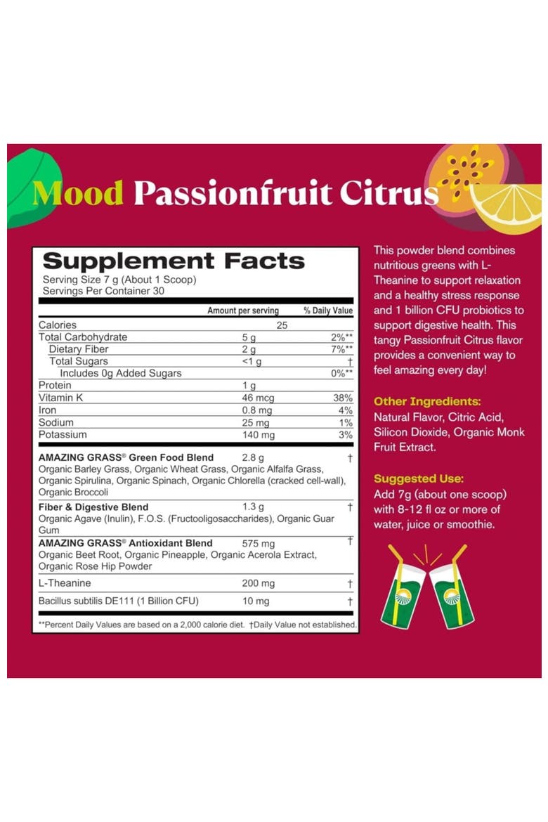 Greens Blend Mood Passionfruit Citrus Super Greens Powder, Alternate, color, None