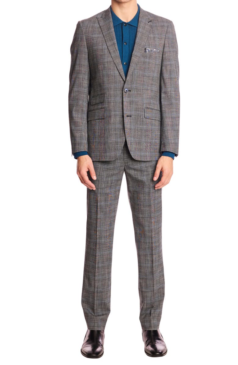 PAISLEY & GRAY Downing Slim Fit Flat Front Plaid Dress Pants, Alternate, color, Blue Black Plaid