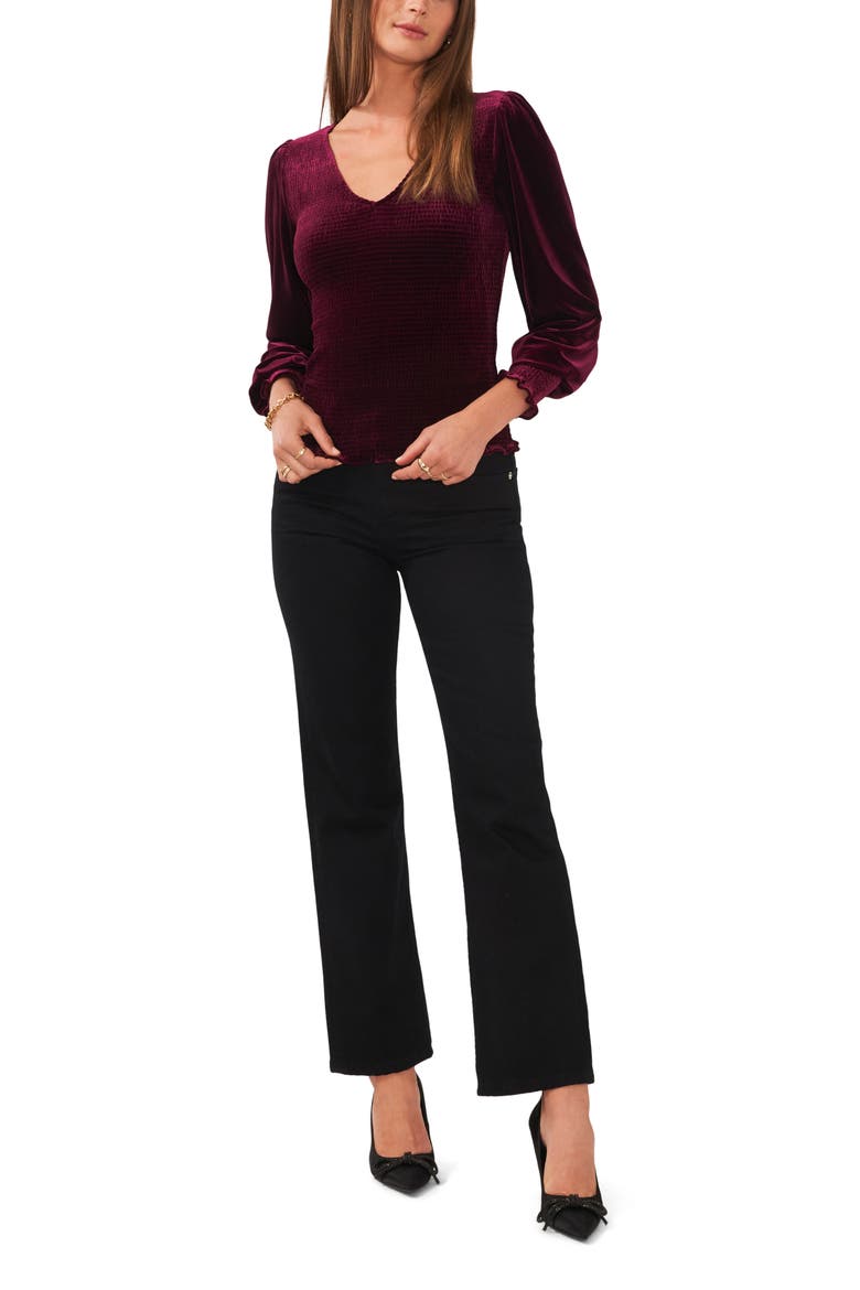 Smocked V-Neck Top, Alternate, color, PORT