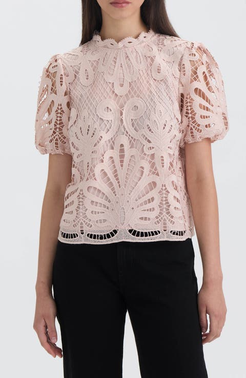 Mock Neck Short Sleeve Lace Top
