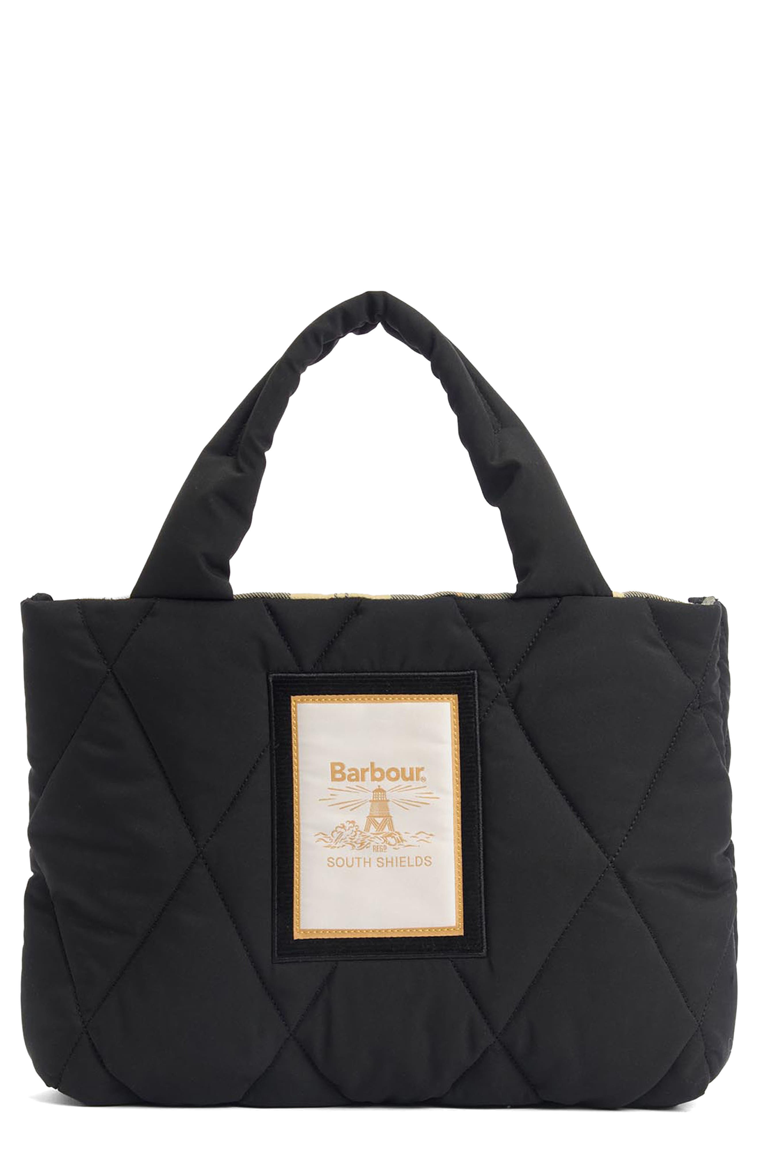 Barbour Mini Mariah Diamond Quilted Tote Bag, Main, color, Black/ Ancient