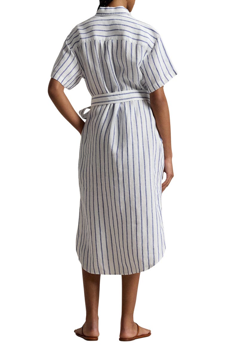 Striped Belted Linen Midi Shirtdress, Alternate, color, WHITE-ROYAL