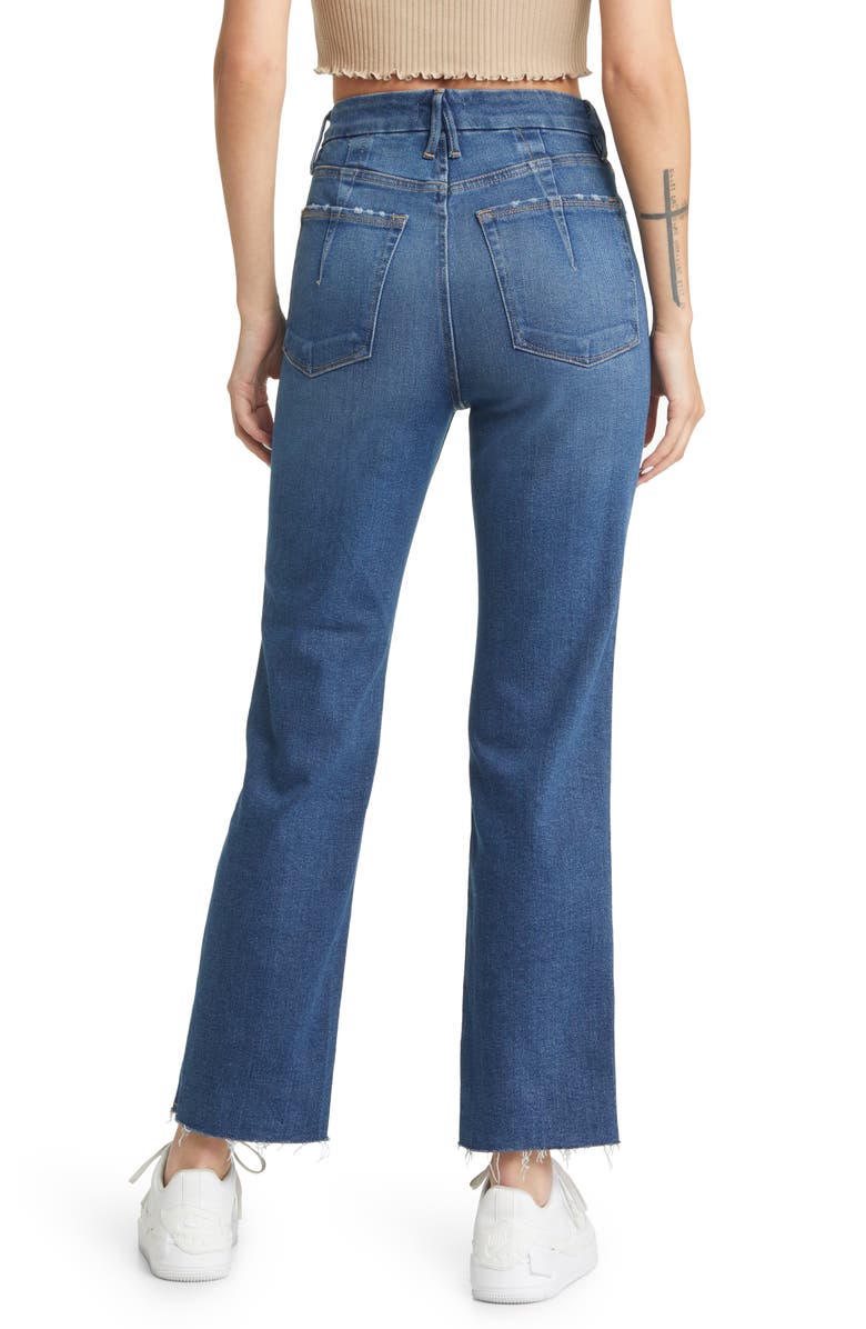 Good American Good Curve Distressed Raw Hem Straight Leg Jeans, Alternate, color,