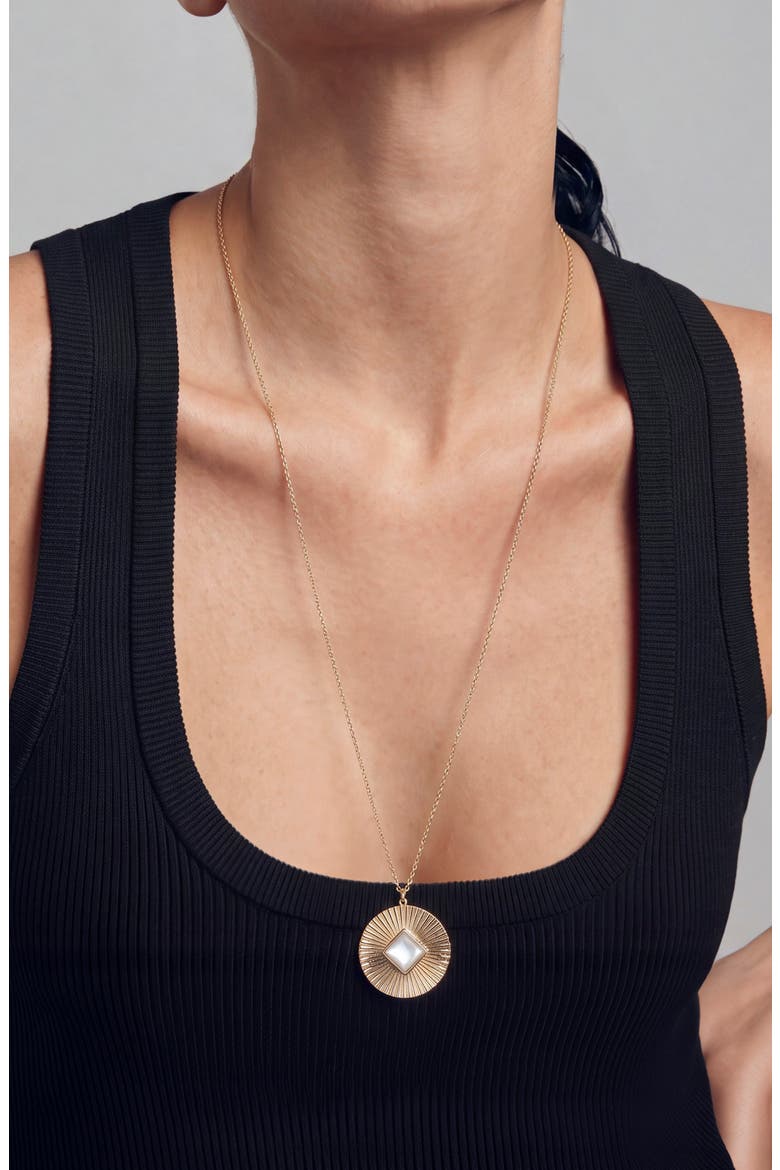 Mother of Pearl Medallion Pendant Necklace, Alternate, color, WHITE/ GOLD