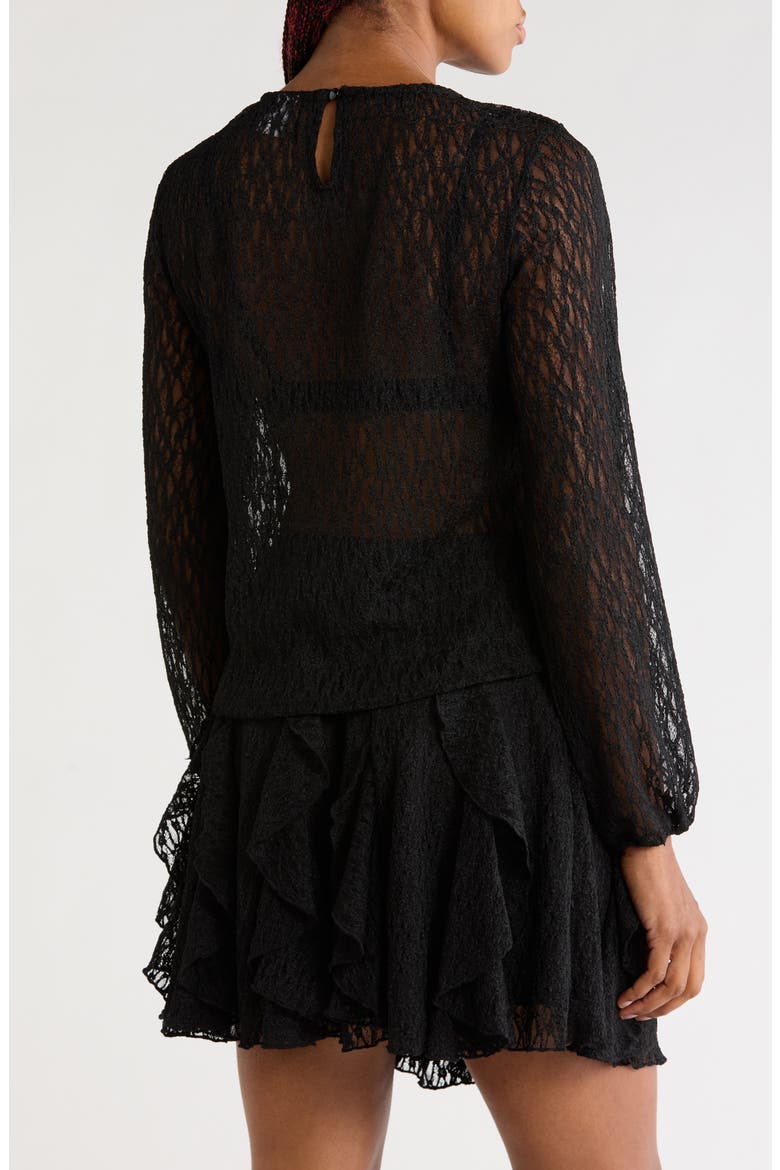 Long Sleeve Sheer Stretch Lace Top, Alternate, color, BLACK