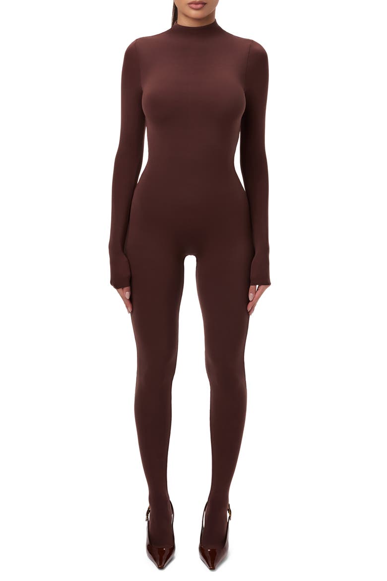 Long Sleeve Closed Toe Jumpsuit, Main, color, CHOCOLATE