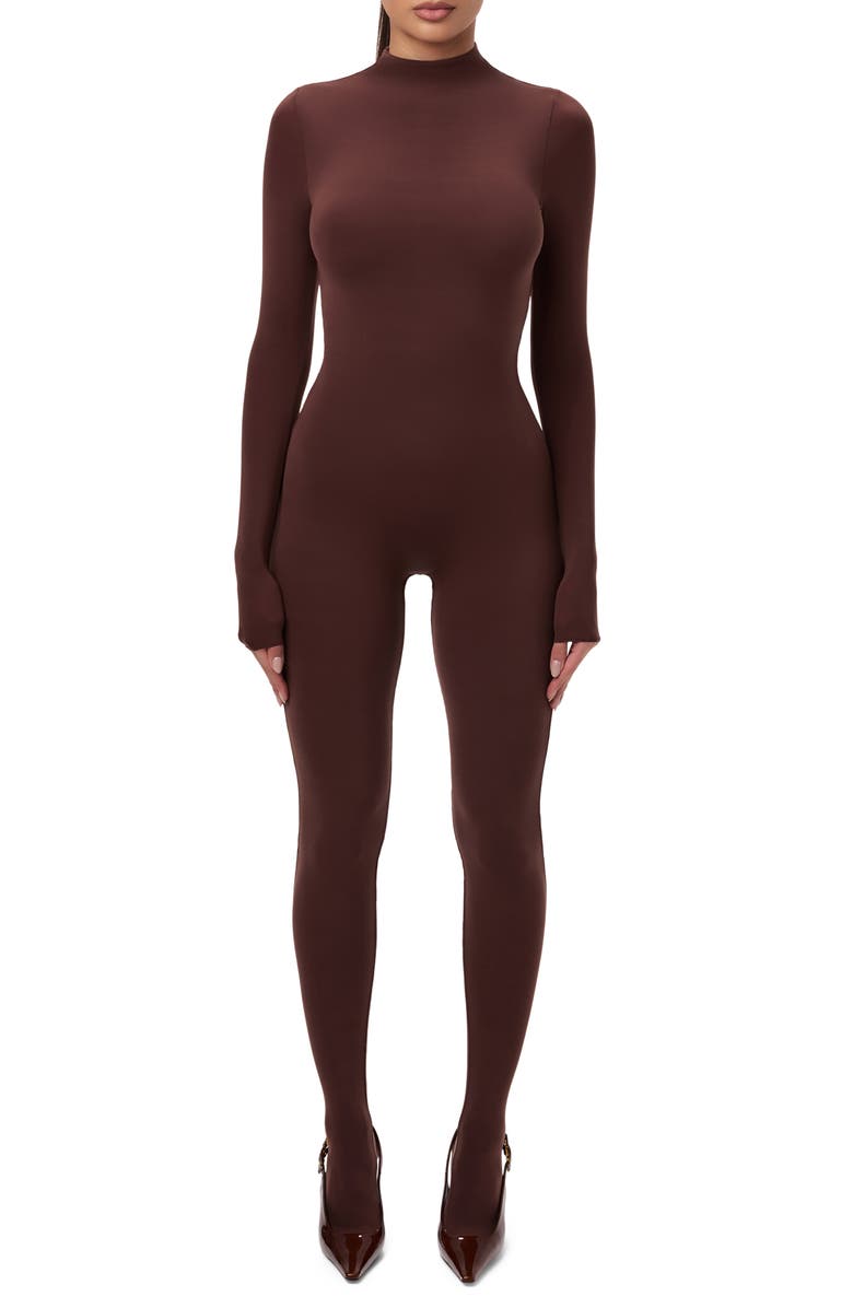 Naked Wardrobe Long Sleeve Closed Toe Jumpsuit, Main, color, Chocolate