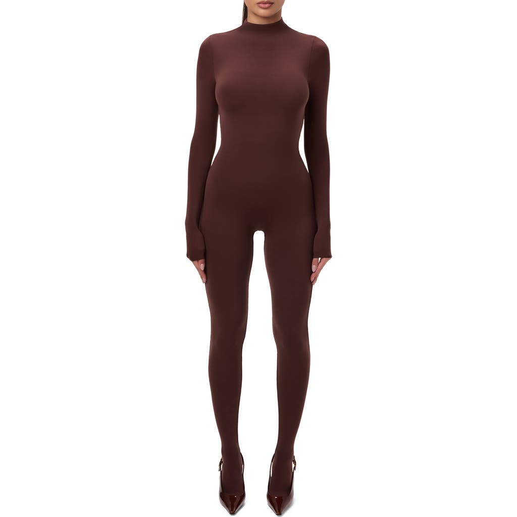 Naked Wardrobe Long Sleeve Closed Toe Jumpsuit In Chocolate