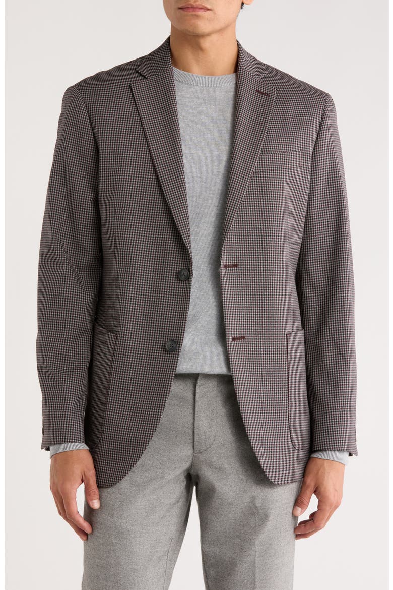 Gingham Knit Sport Coat, Main, color, BURGUNDY- BLACK GINGHAM