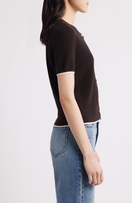 Rag & Bone Dina Tipped Short Sleeve Cotton Blend Cardigan In Brown