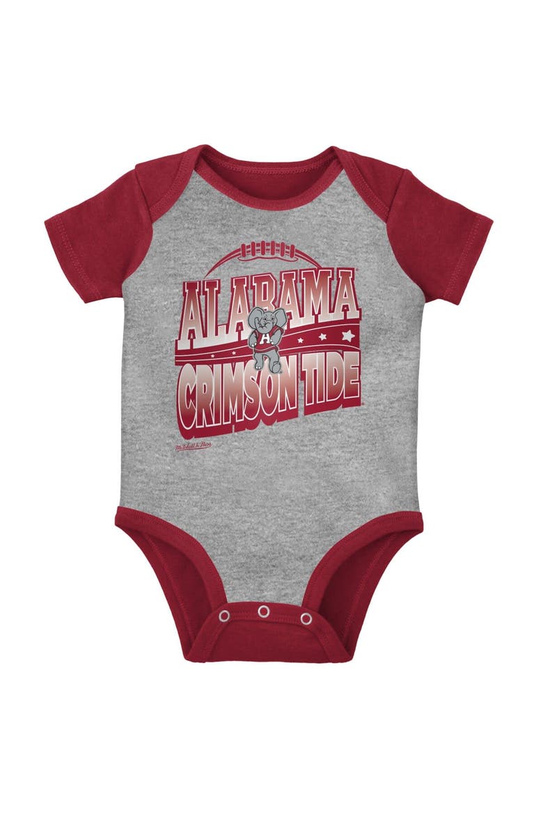 Infant Mitchell & Ness Crimson/Heather Gray Alabama Crimson Tide 3-Pack Bodysuit, Bib and Bootie Set, Alternate, color, Crimson