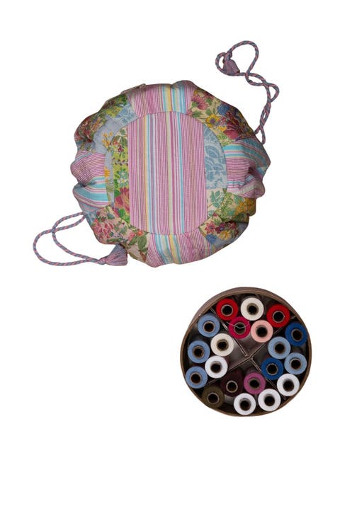Garden Collage Patchwork Drawstring Sewing Bag + 20 Spools of Thread