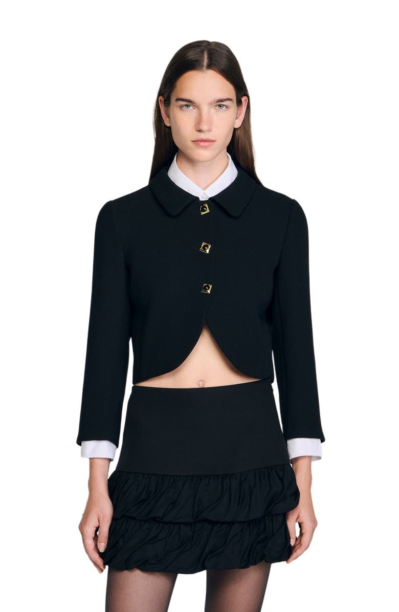 SANDRO Cropped jacket with decorative buttons, Main, color, Black