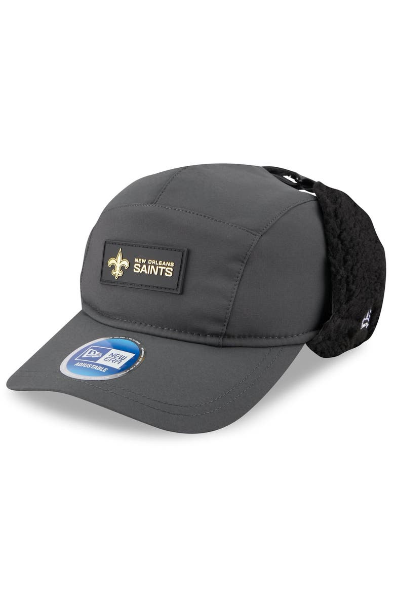 Men's New Era Charcoal New Orleans Saints 2025 Sideline Cold Weather Runner Dog Ear Adjustable Hat, Main, color, Charcoal