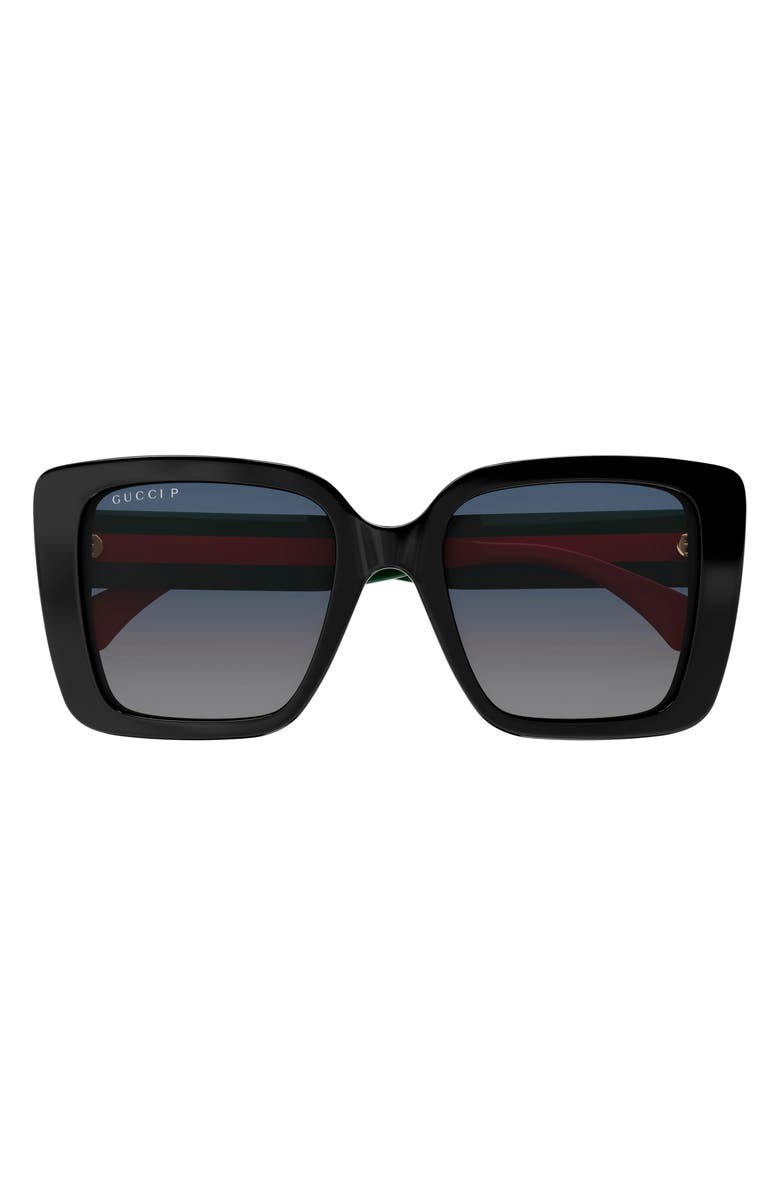 Gucci 53mm Polarized Square Sunglasses, Main, color, Black