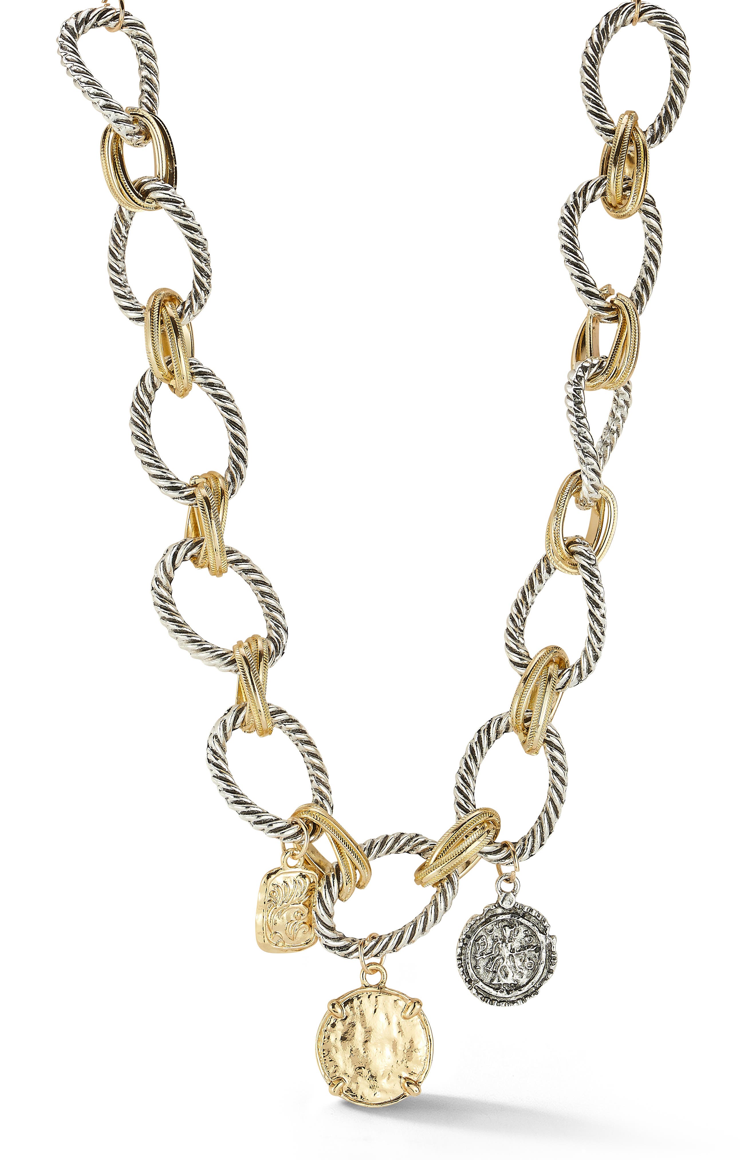Two Tone Coin Statement Necklace