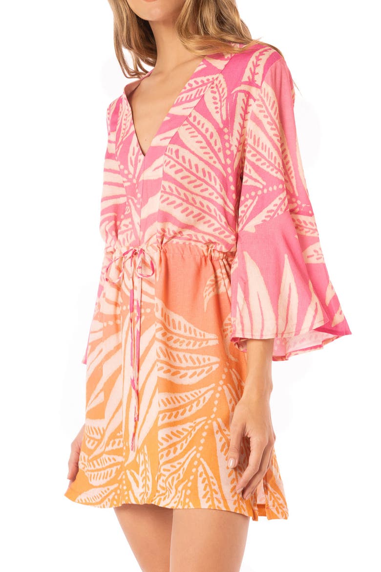 Ombré Foliage Enjoyable Long Sleeve Cover-Up Dress, Alternate, color, PINK