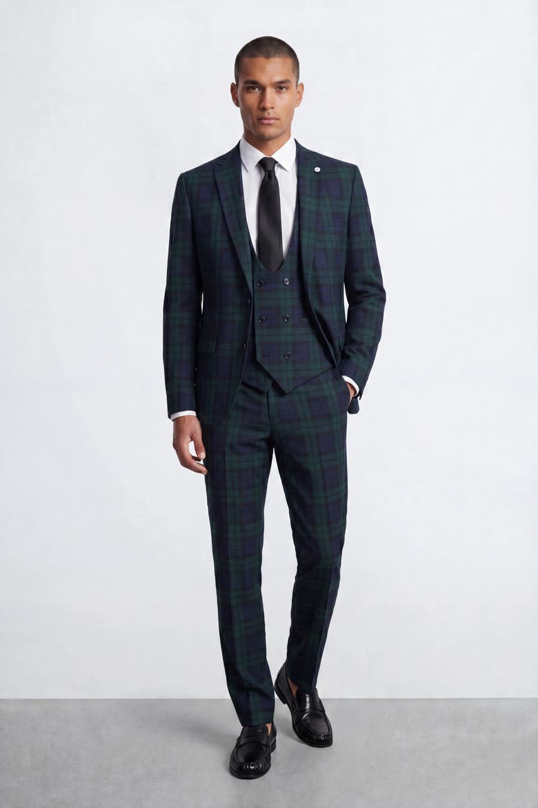 Ginger Tartan Slim Suit Trousers, Alternate, color, Green