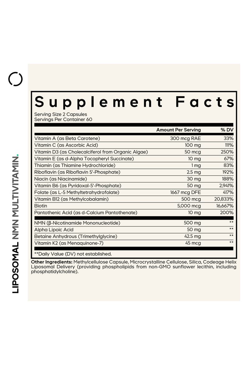 Liposomal NMN Multivitamin 500mg, Nicotinamide Mononucleotide, Alternate, color, White