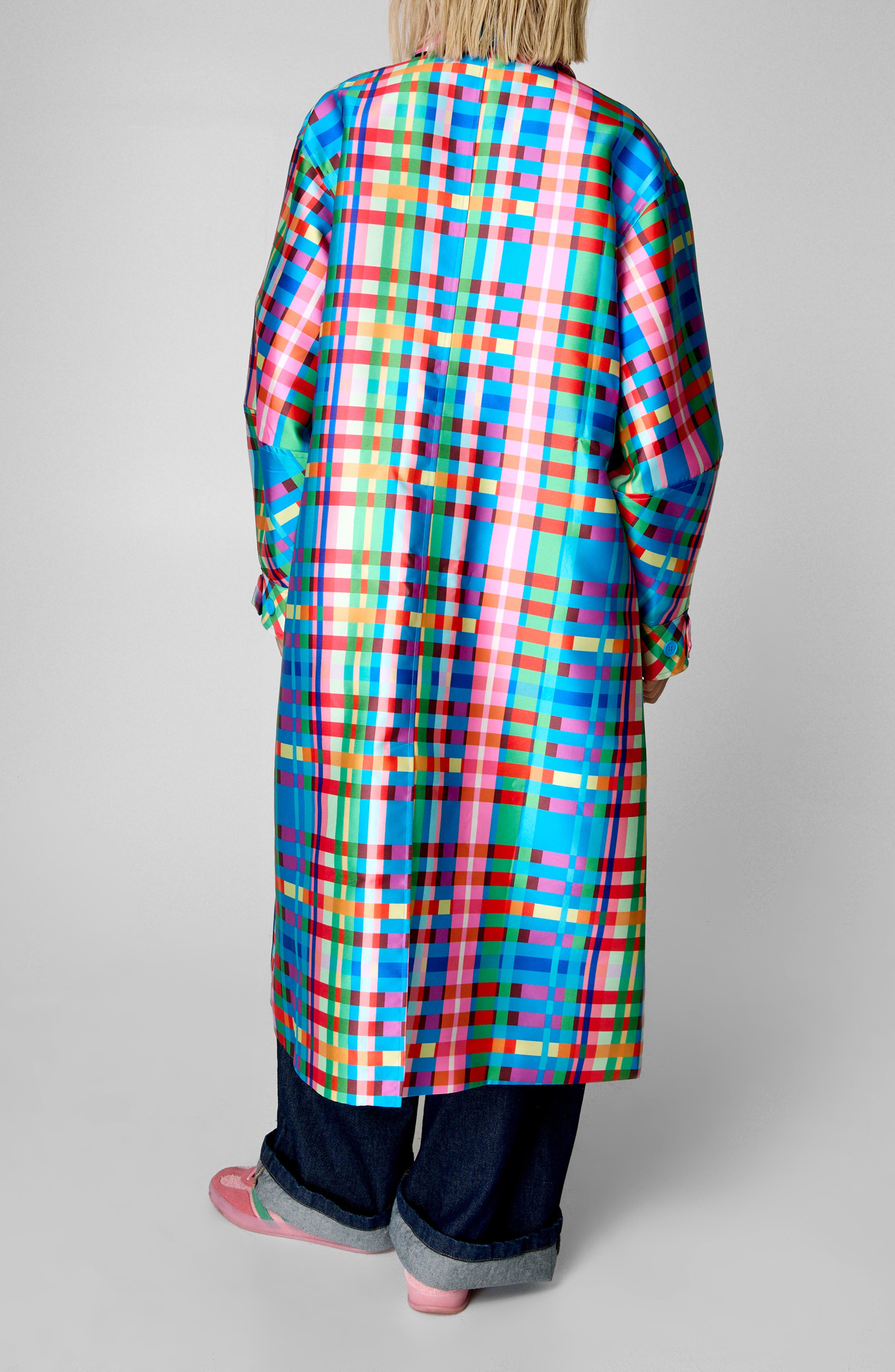 Check Longline Satin Coat - image 2