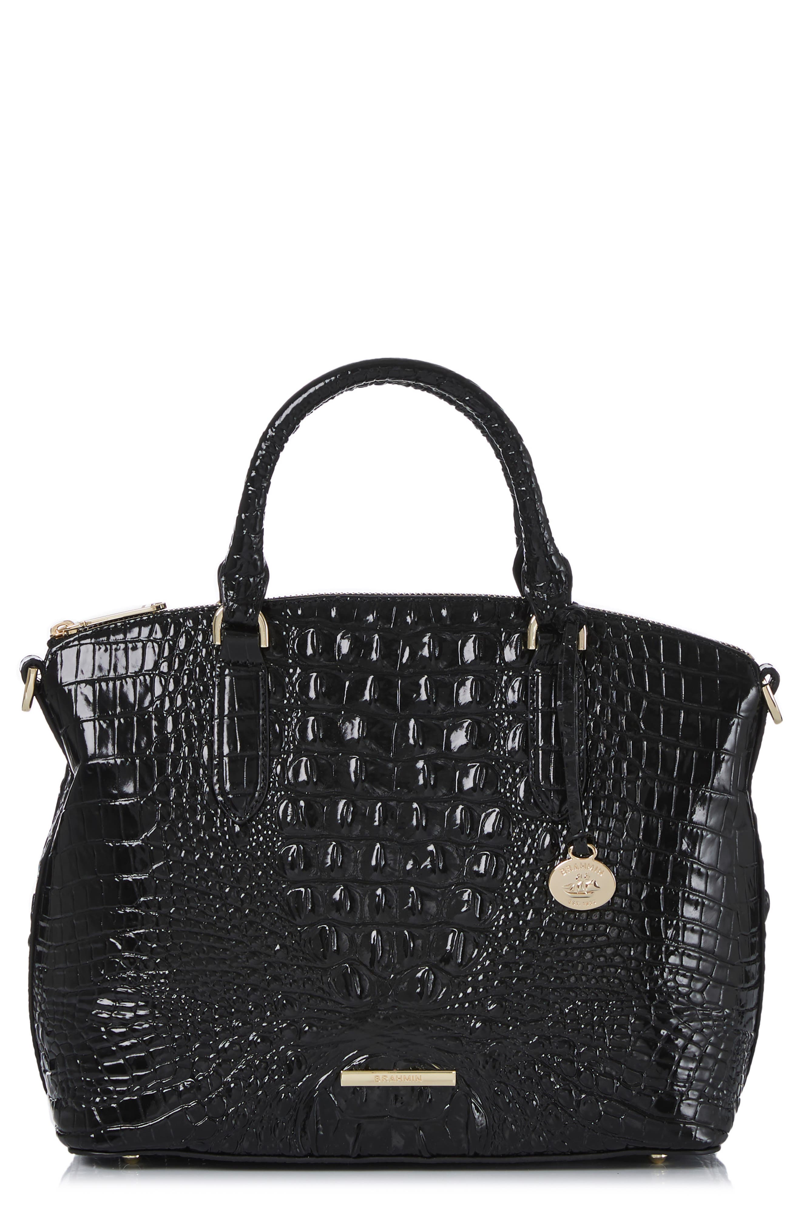 Brahmin Duxbury Croc Embossed Leather Satchel, Main, color, Black