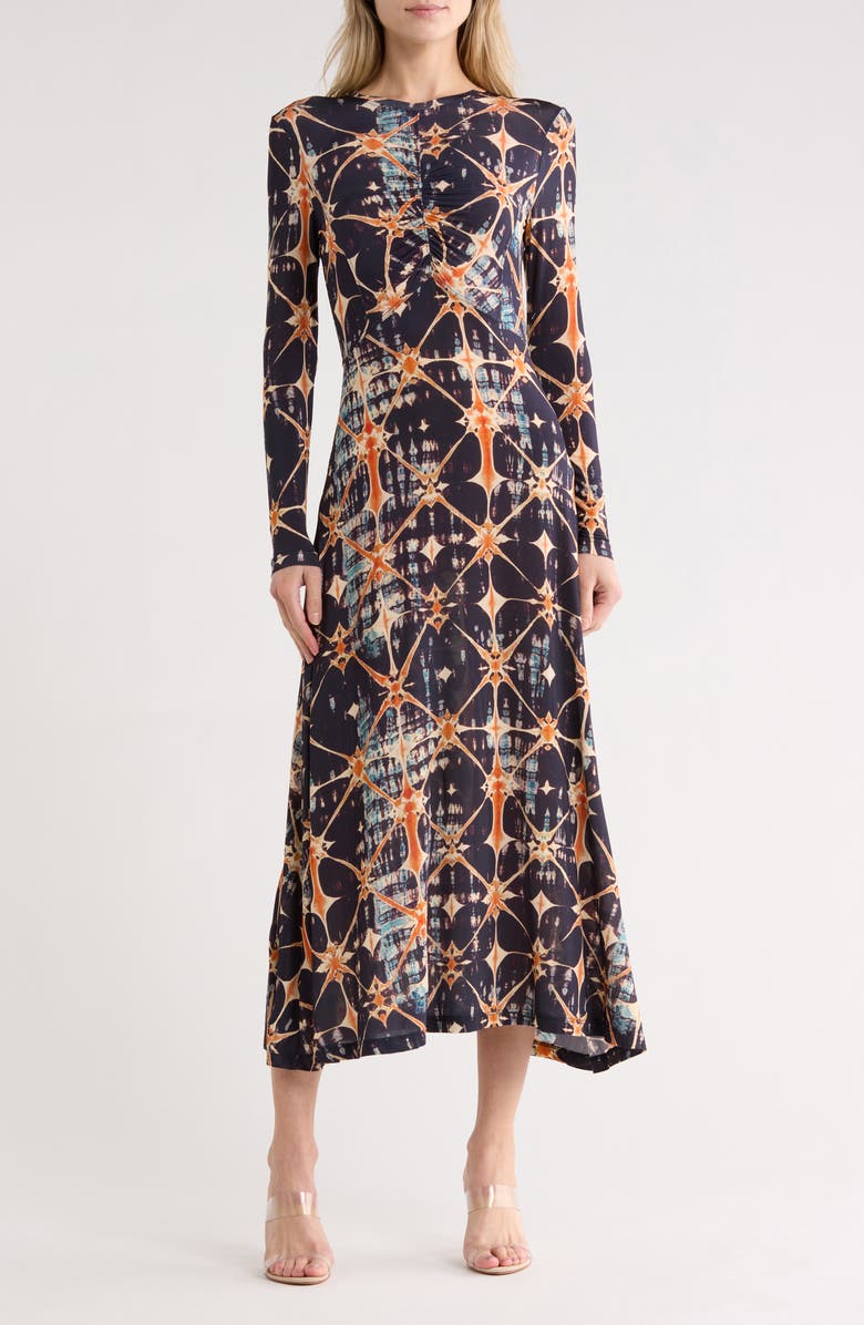 Ulla Johnson Naia Long Sleeve Ruched Midi Dress, Main, color, Phoenix