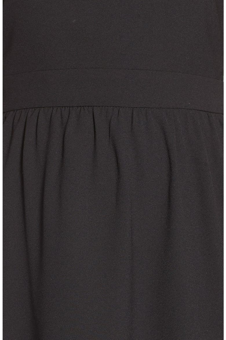 Crepe Fit & Flare Dress, Alternate, color, BLACK