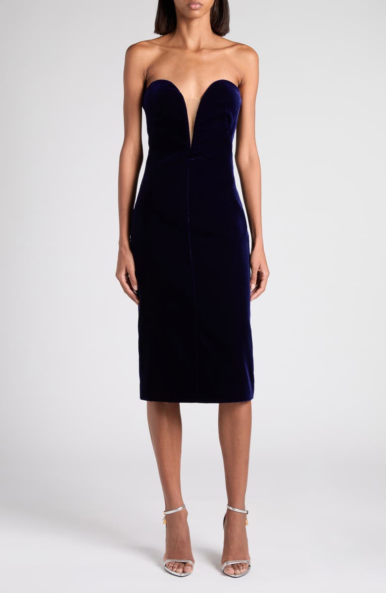 TOM FORD Strapless Plunge Neck Stretch Velvet Cocktail Dress, Main, color, Gv775 Purple Blue