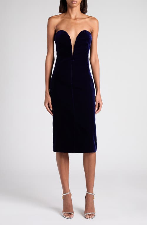 Tom Ford Strapless Plunge Neck Stretch Velvet Cocktail Dress In Multi