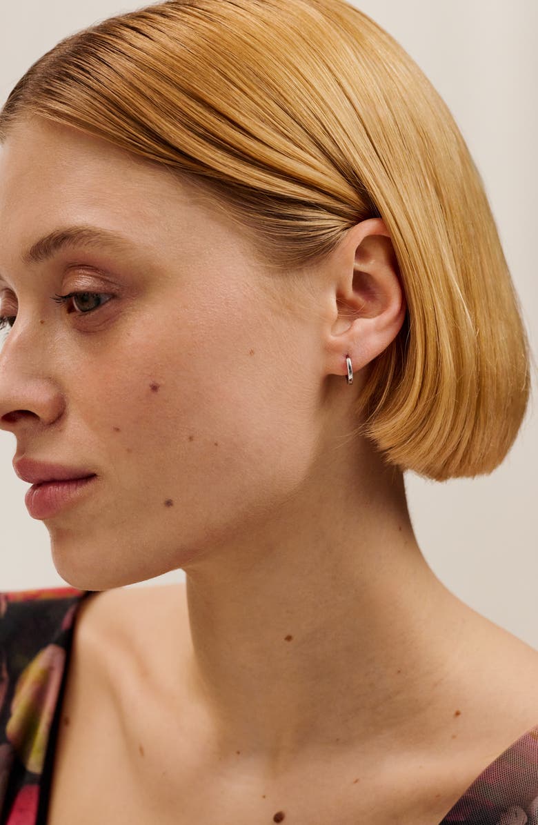 Ted Baker Crislie Logo Hoop Earrings, Alternate, color, Silver Tone