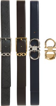 FERRAGAMO Set of 3 Reversible Leather Belts with Interchangeable Buckles