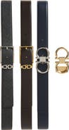 FERRAGAMO Set of 3 Reversible Leather Belts with Interchangeable Buckles