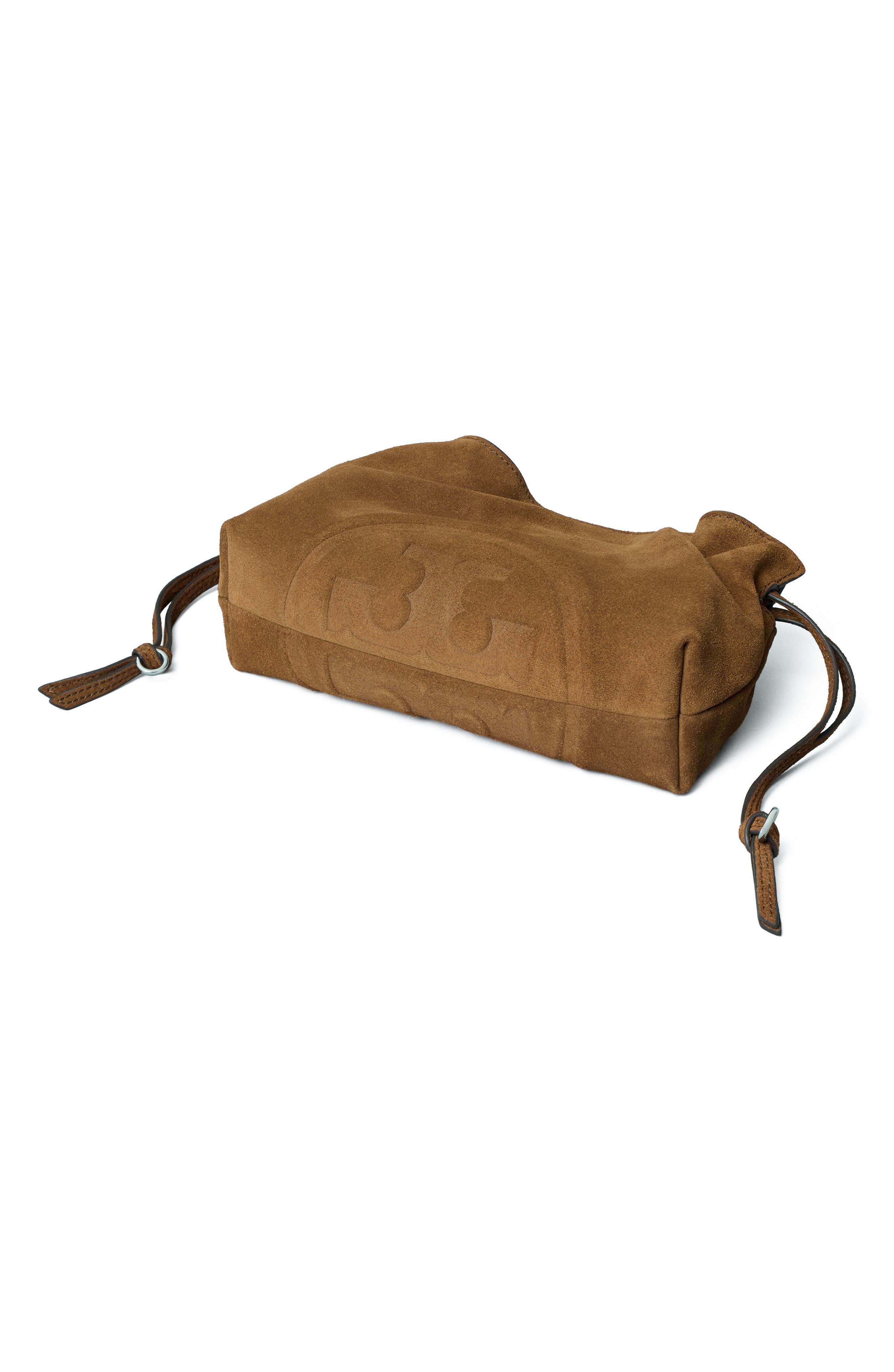 Ella Suede Drawstring Pouch, Alternate, color, CARAMEL