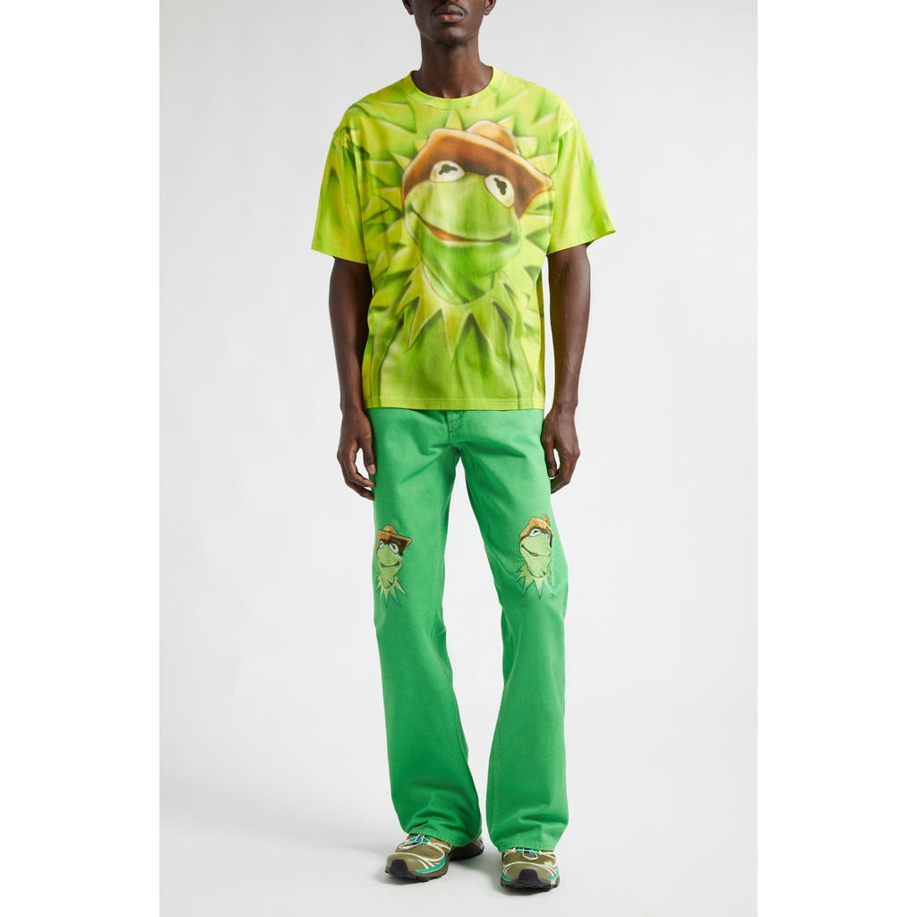 Stockholm Surfboard Club X Disney Kermit Embroidered Straight Leg Jeans In Kermit