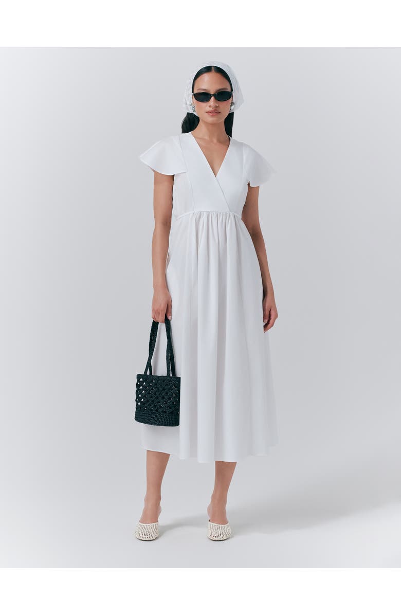 Ghost London Eloise V-Neck Cotton Midi Dress, Main, color, White