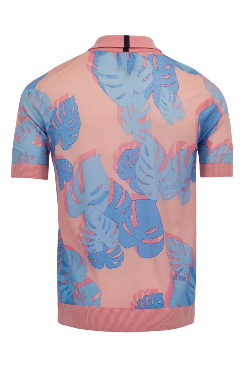 Monstera Floral Mens Merino Silk Cashmere Polo, Alternate, color, MONSTERA FLORAL CORAL