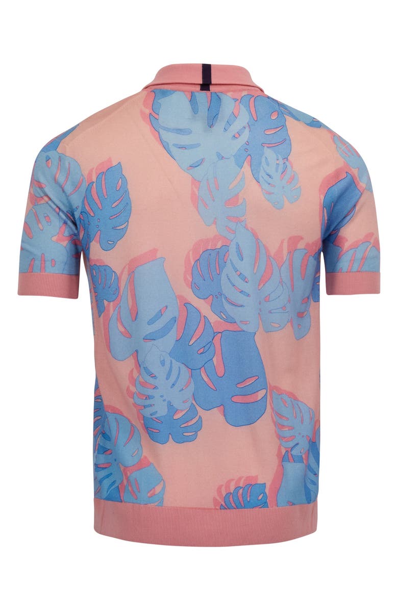 Lords of Harlech Monstera Floral Mens Merino Silk Cashmere Polo, Alternate, color, Monstera Floral Coral