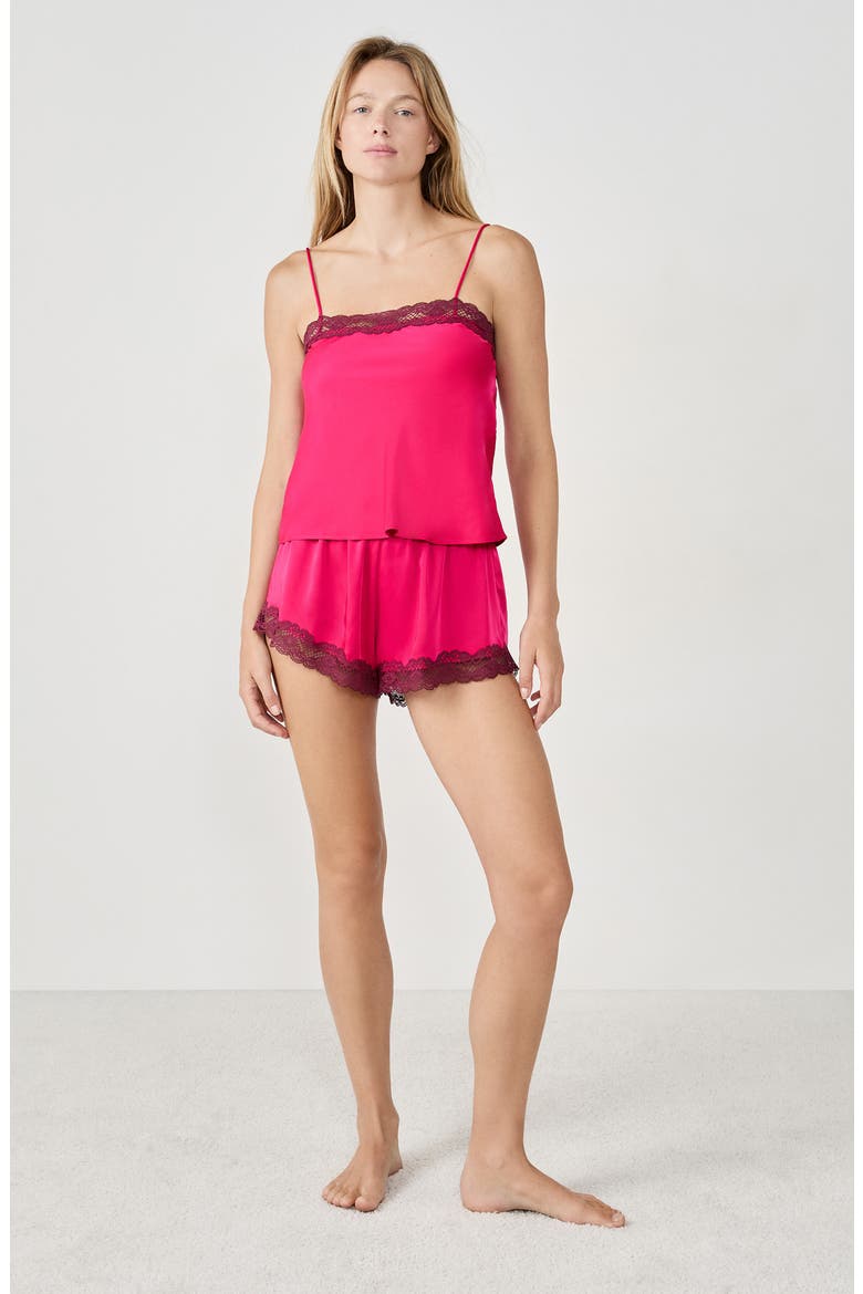 Attitude Lace Trim Satin Camisole, Alternate, color, PETUNIA