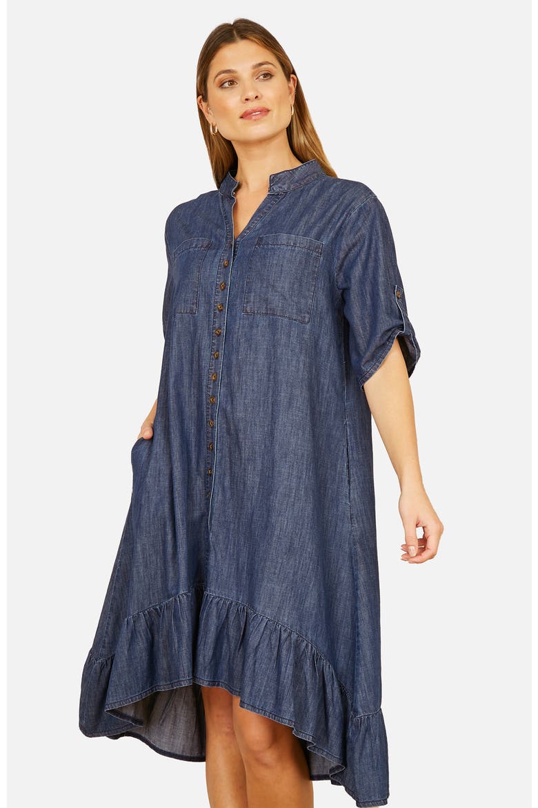 Denim Dip Hem Relaxed Fit Shirt Dress, Alternate, color, Blue