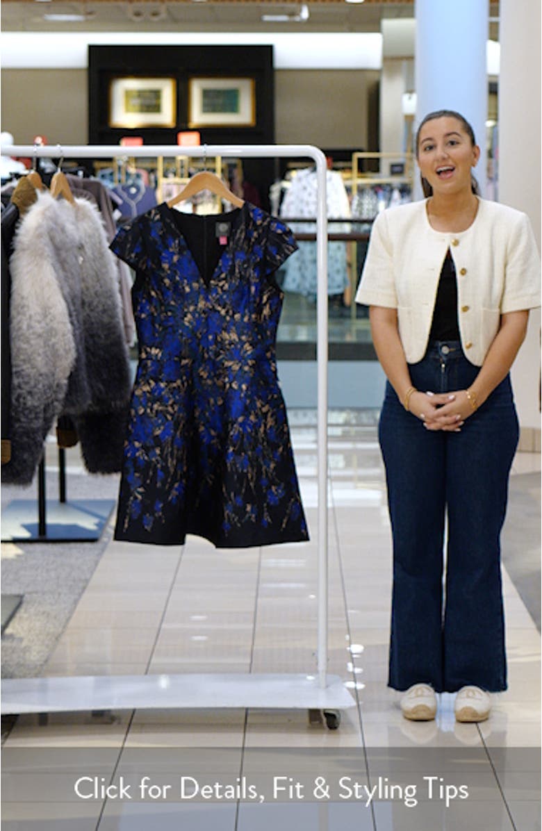 Metallic Floral Jacquard Fit & Flare Dress, sales video thumbnail