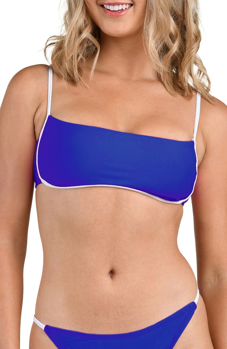 Citrus Solids Contrast Trim Bandeau Bikini Top, Main, color, Ocean