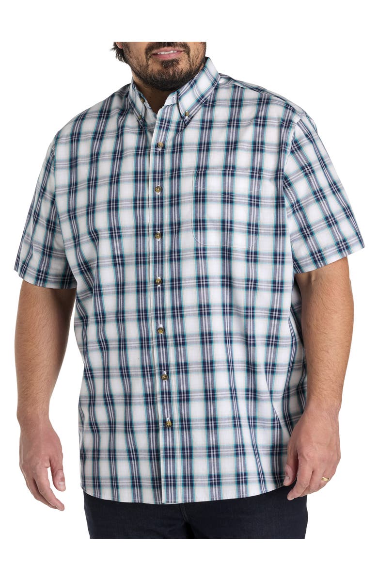 Harbor Bay by DXL Big & Tall Easy-Care Large Plaid Sport Shirt, Main, color, Grey