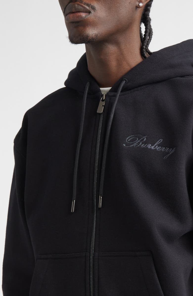 Burberry Rory Logo Embroidered Cotton French Terry Zip Hoodie, Alternate, color, Black