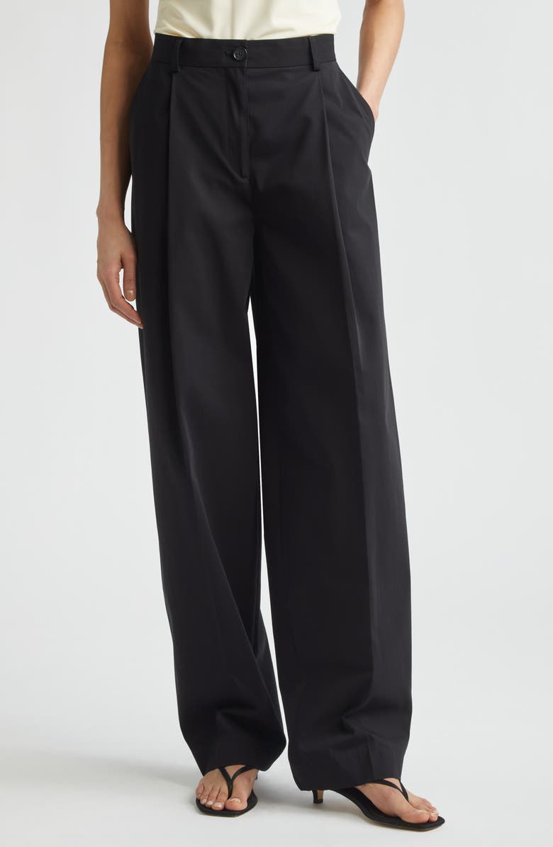 TOTEME Single Pleat Organic Cotton Trousers, Main, color, Black