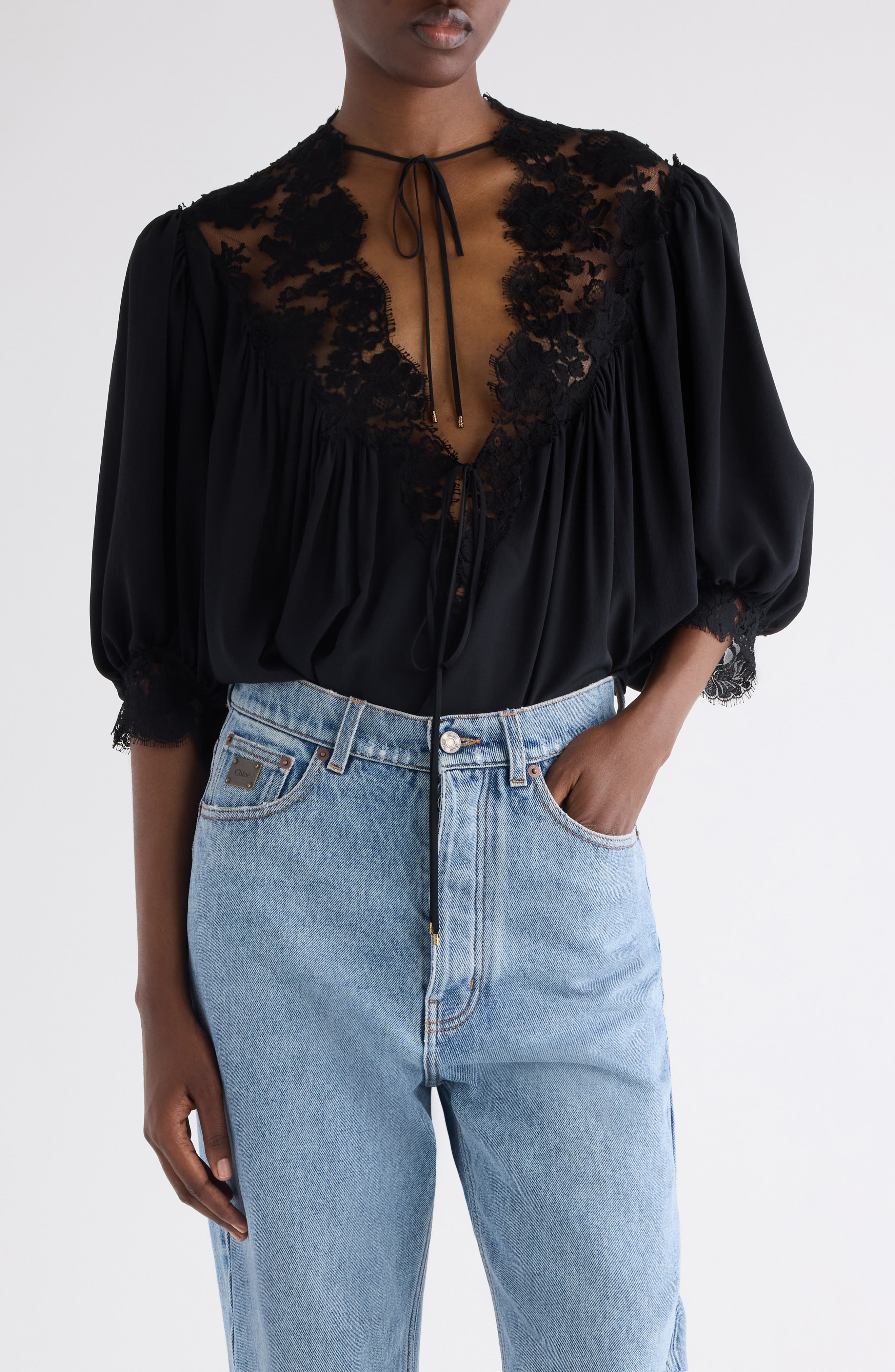 Lace Trim Silk Top